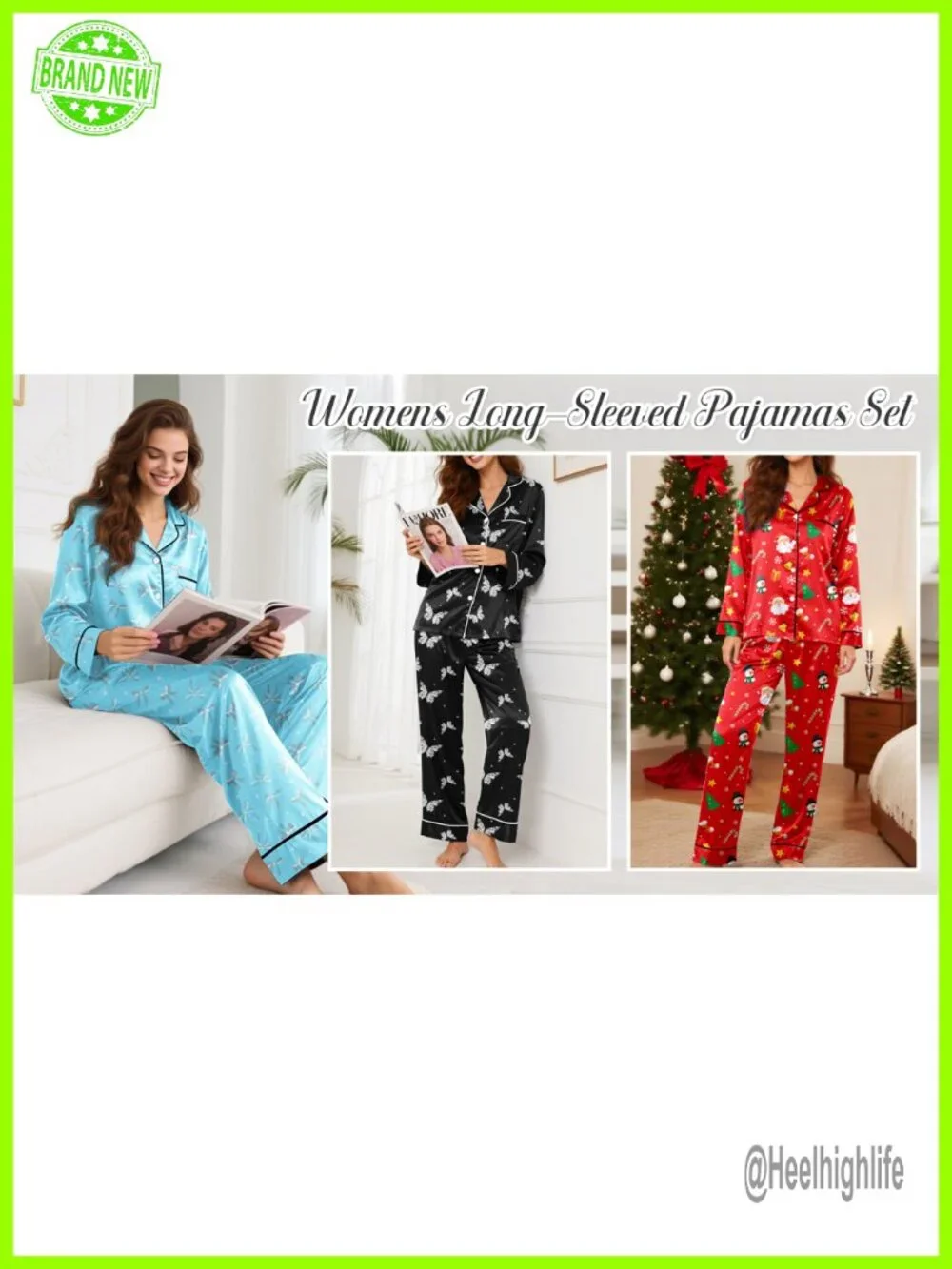 Silky Satin Pajama Set 2 Piece Long Sleeve Button Up Ladies Sleepwear Lounge